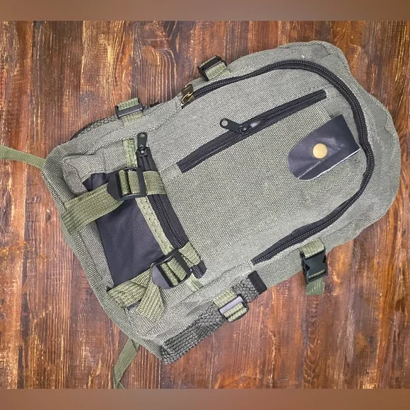 Green Canvas Tactical Backpack / For Student, Commuting, Hiking, & Traveling - Picture 3 of 7